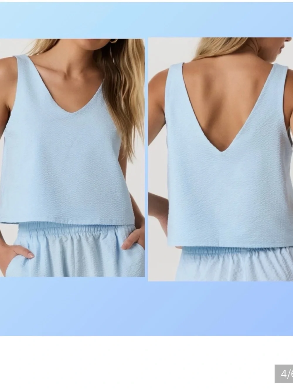 Vuori Light Blue V-Neck Cropped Tank Top